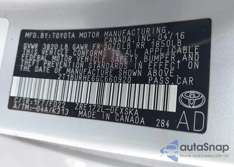 2016 Toyota Corolla S Plus z USA, uszkodzony, nr VIN 2T1BURHE6GC660920